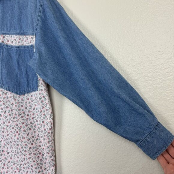 Vintage 90s Partners Mervyns Floral Denim Button Down Long Sleeve Top Cotton M - Picture 7 of 14